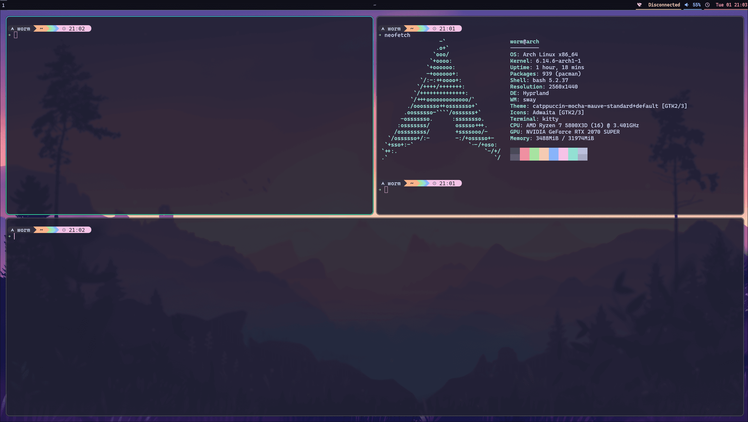 Arch Linux with Hyprland rice and neofetch