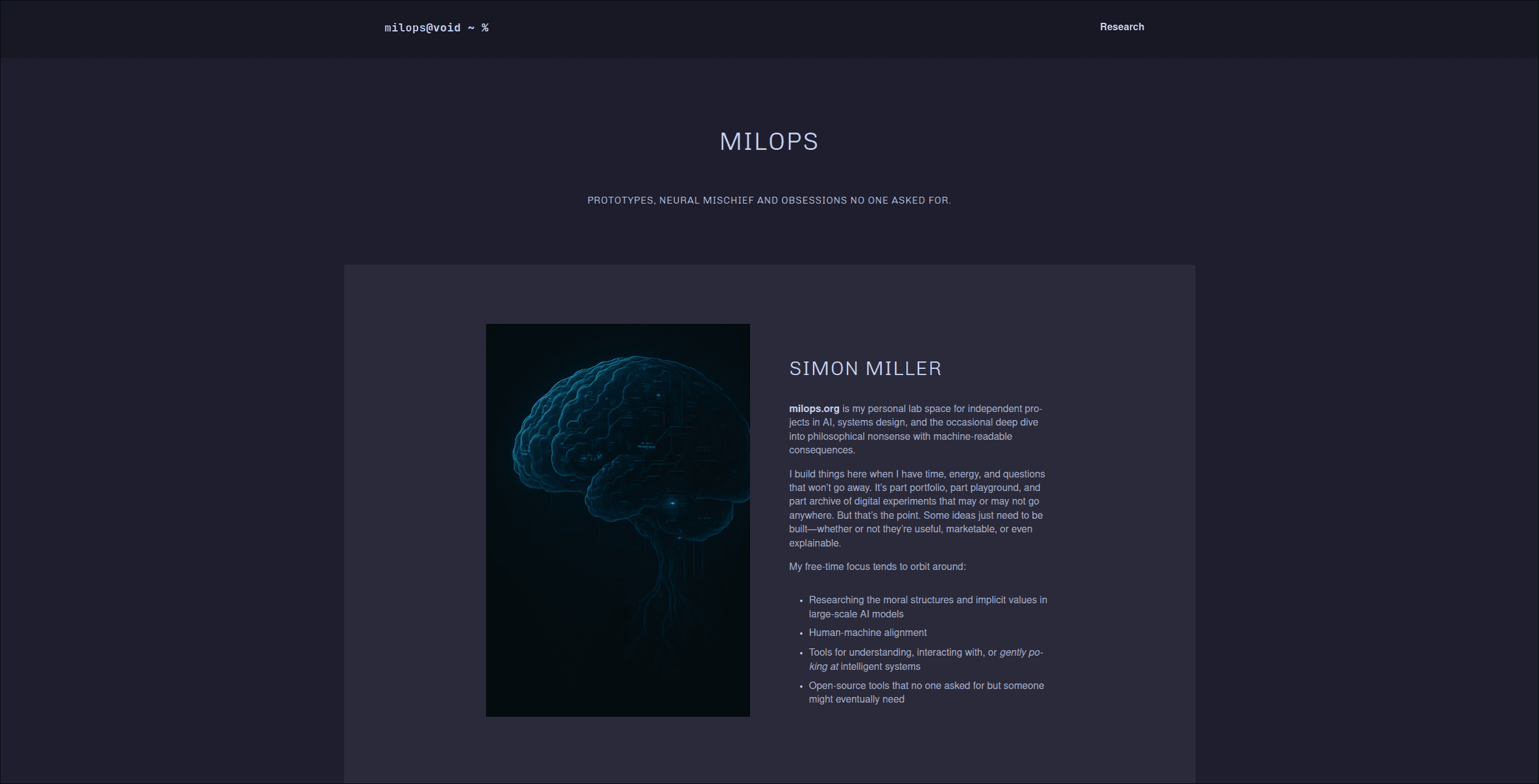 Screenshot of milops.org first front page
