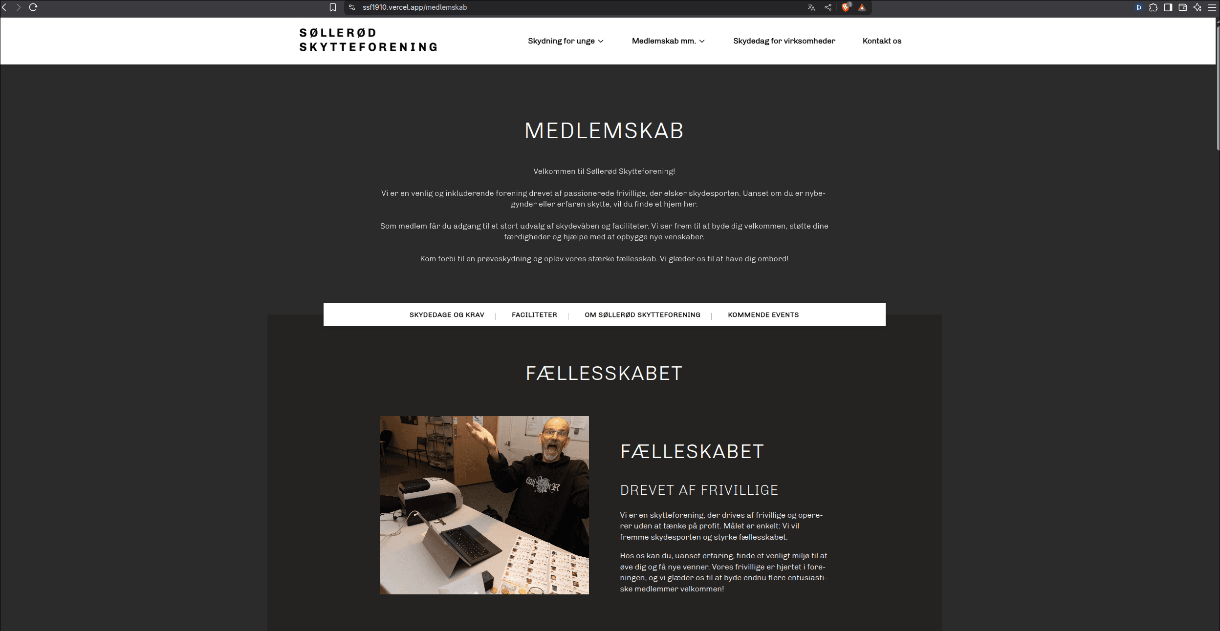 screenshot of ssf1910 website